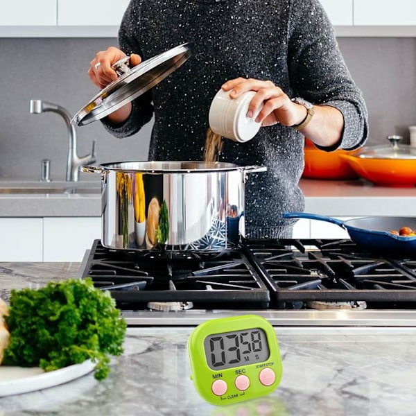Pieces Magnetisk Kjøkkentimer Grønn, Stoppeklokke med Stor LCD-Skjerm, Digital Stoppeklokke og Alarm, Barnetimer, Nedtelling for Matlaging