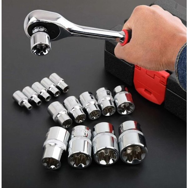 （130x57x115mm）Sæt med 14 hun Torx-stikdåser E4-E24 sekskantede