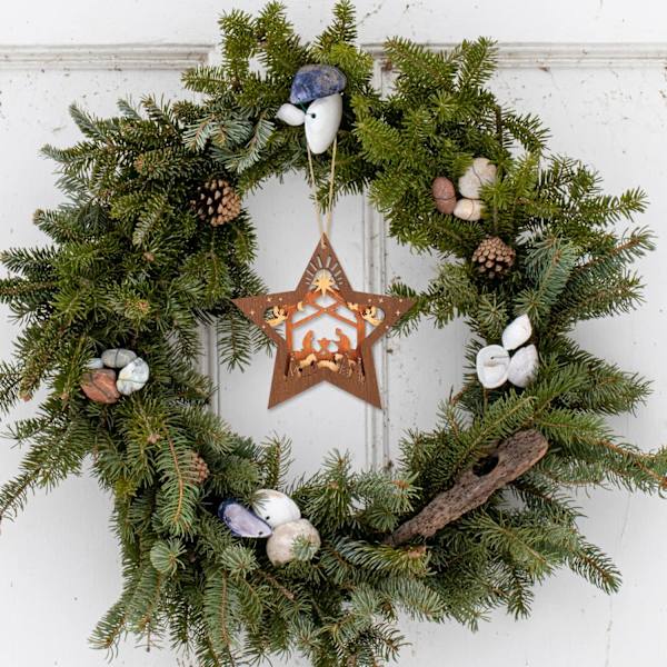 11,9×11,4×0,8cm Julekrybbepynt, Juler Tre Hengepynt Stjerneformet Julekrybbe Souvenir til Jul