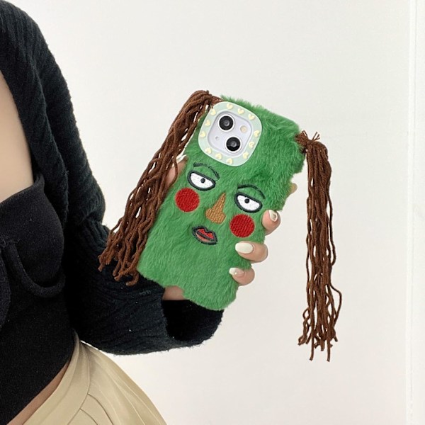 Stygge Telefondeksler Kompatible med iPhone 13 Merkelig Telefondeksel Merkelig Plysj DIY Deksel Kompatibelt med iPhone 13 (Grønn)