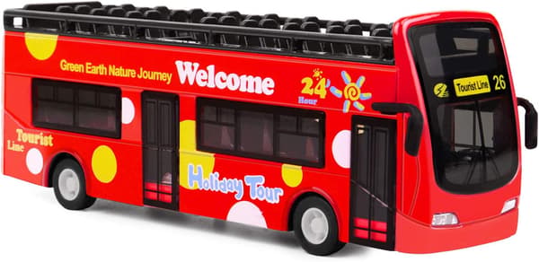 Punainen valettu lelu double-decker turistibussi
