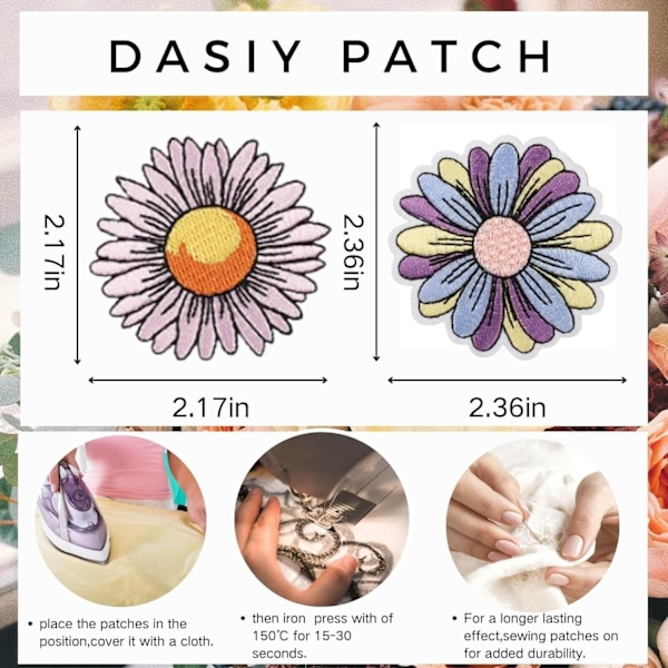 Sæt med 4 Daisy Påsyede Mærker, Dekorative DIY Blomster Strygemærker