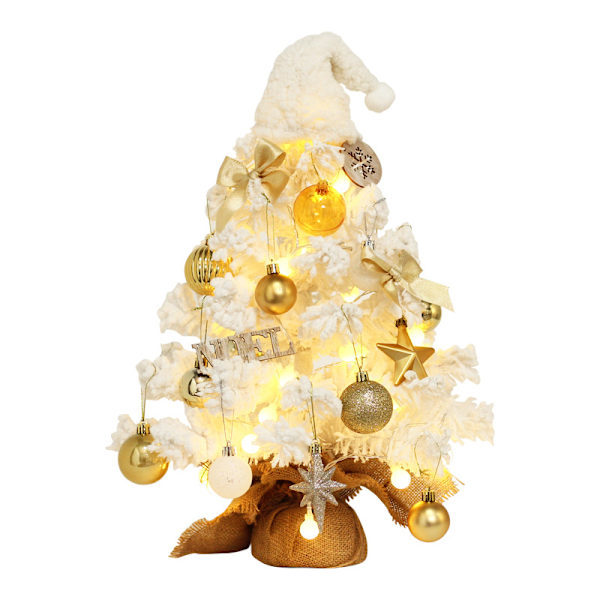 Julepynt hvid PVC flocked mini skrivebordsjul