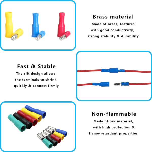 Elektriske kabelsko, 100 stk. isolerede elektriske crimpterminaler og konnektorsæt lige ledningstermi