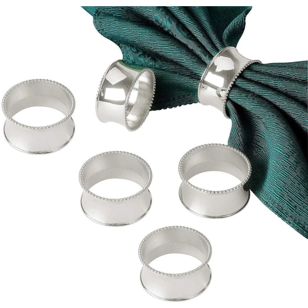 (Silver Beaded Edge, 6 PCS) Servettring Set, Middagsservett Spänne Hållare, Handgjord Natura