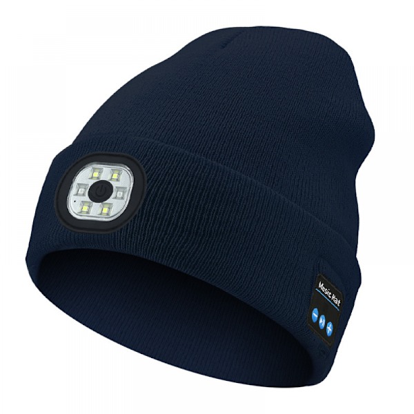Unisex Beanie Hat med Lys & Trådløse Bluetooth-hovedtelefoner til Kvinder Mænd Far USB Rech Blue