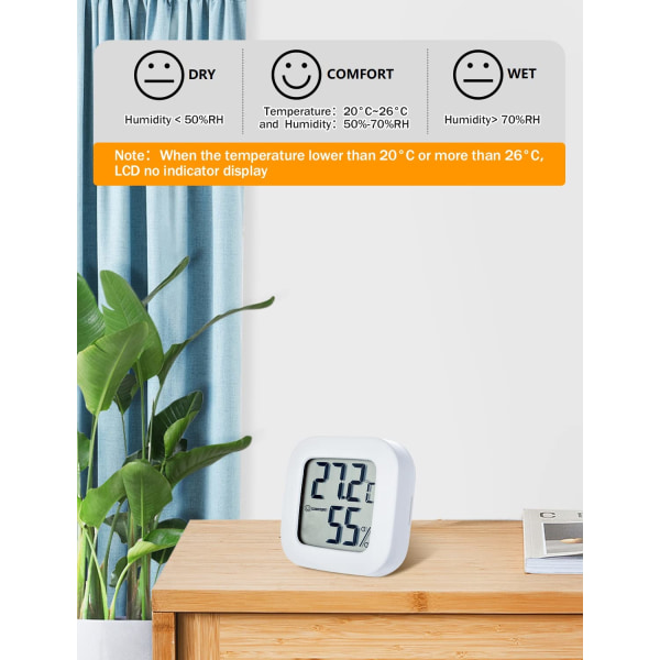 (Hvid 3 stk) Mini LCD Indendørs Termometer Hygrometer, Bærbar Høj Præcision Digital Temperatur