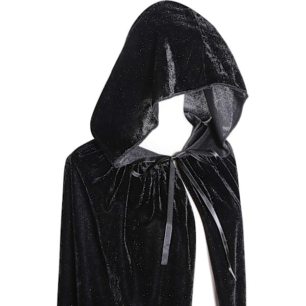 Helt lang balaclava fløjlskappe Halloween Fancy Cape Kostumer (Sort, 170 cm)