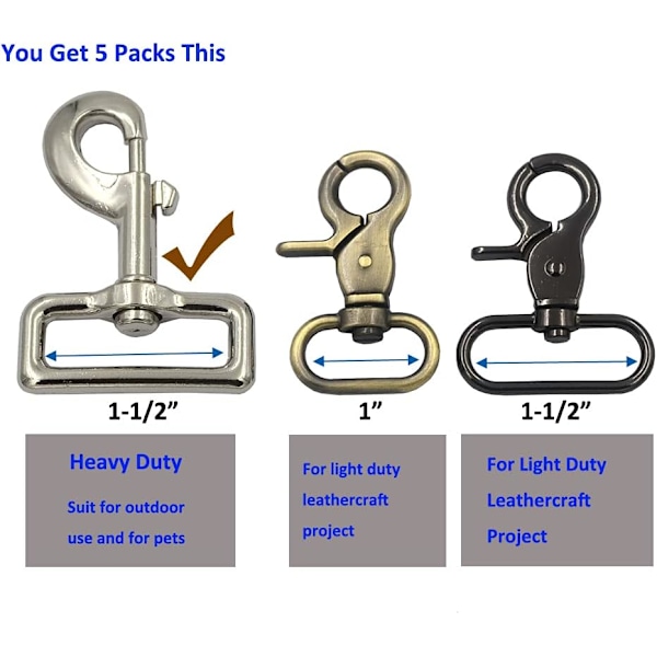 7,3×3,8×3,8cm 5 Pakker 1-1/2 tommer Metal Super Stærke Trigger Svingøje Snap Fastgørere Klips Spænder Heavy Duty Webbing Bælte