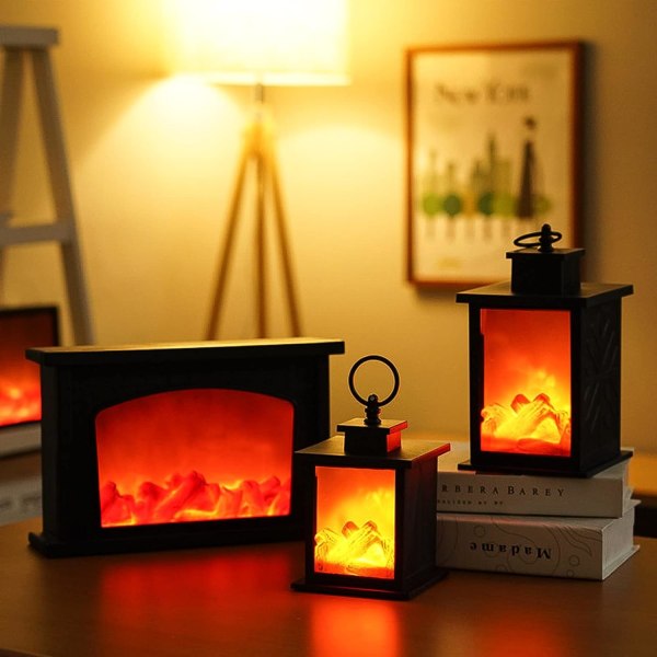 Fake Fireplace Lantern, Flame Log Fireplace Effect Lantern av USB Flameless Simulation Lights Retro