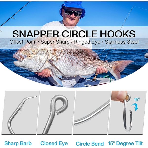 8/0 Cirkelkroge Saltvandsfiskekroge, 30 stk. Wide Gap In-Line Fiskekroge Tun Cirkelkroge Sta