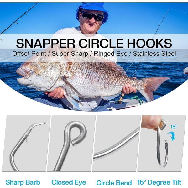8/0 Sirkelkroker Saltvannsfiskekroker, 30 stk Bred Gap In-Line Fiskekroker Tunfisk Sirkelkroker Sta