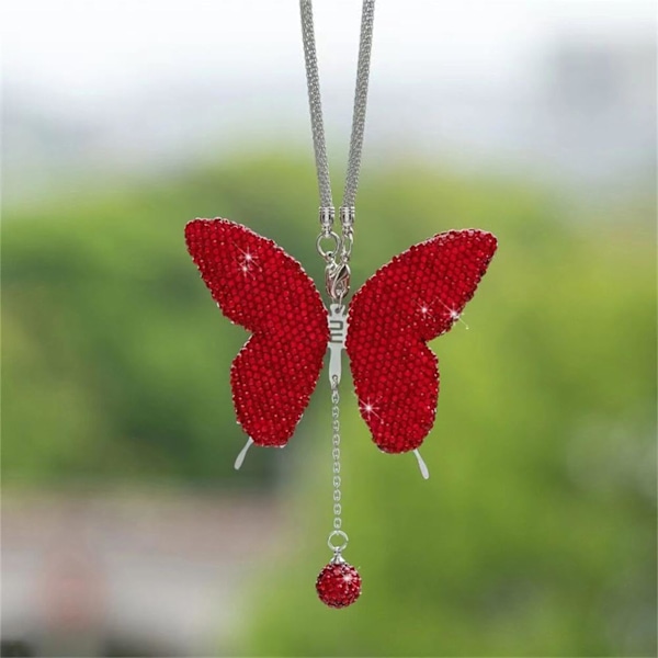 (Punainen) Auton Peiliriipus Crystal Butterfly -suunnittelulla Onnea Matkalle Vaurauden ja Onnen Toivossa