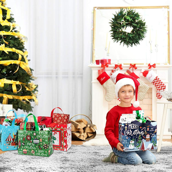 12 st Giftpåsar för Matvaror, Julshopping, 12,8 tum x 9,8 tum