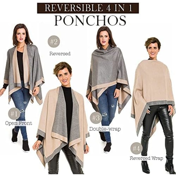 Damkavaj Poncho Ruana Kappa Cardigan Tröja Öppen Framtill för Höst Vinter