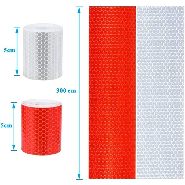 2 kpl 5 cm × 3 metriä Heijastinnauha Itsekiinnittyvä Heijastinteippi Hyvä Näkyvyys Ajoneuvoille Autoille Perävaunuille Polkupyörille Kypärille - Valkoinen ja Punainen