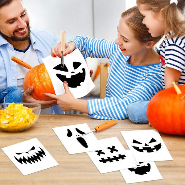Halloween Gresskarutskjæringssett, 10 Rustfrie Stål Gresskarutskjæringsverktøy med Stenciler og Bæreveske