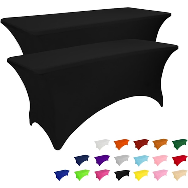 2 Pack 4FT Table Cloth for Rectangular Fitted Events Stretch Black Table Covers Washable Table Cover Spandex Spring Tabl