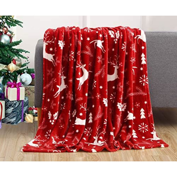 Komfort Luksus Blød Fløjl Juleprint Fleece Tæppe - Juletema Hjemmeindretning Fuzzy Varmt og Hyggeligt Kast til