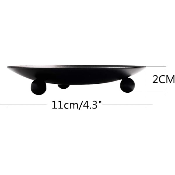 Svart järnplatta ljusstake, dekorativ järnpelarljusplatta, set om 2, 11,1 cm D x 2 cm H, piedestal C