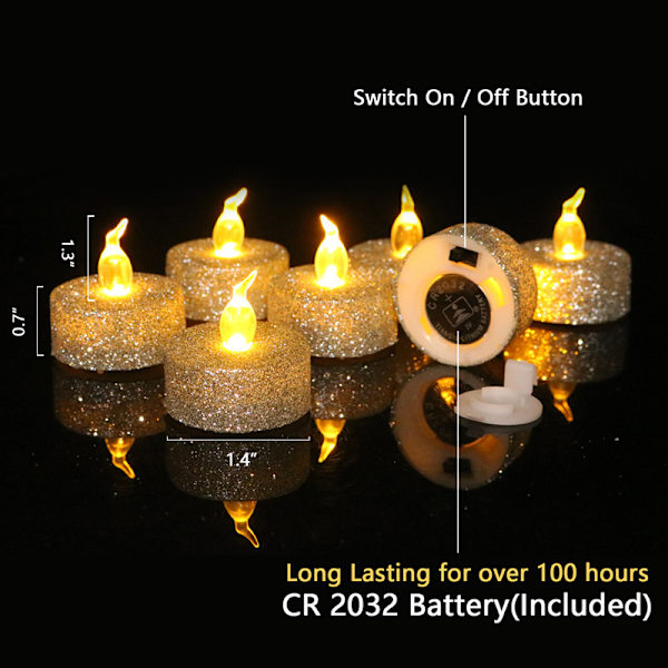 Silver Flameless Votive Candles, Set of 12 Batteridriven Flimrande LED-värmeljus för Bröllop Ce