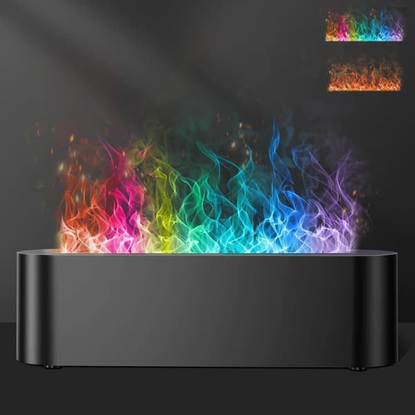 Farvet Flamme Ild Diffuser Luftfugter, 7 Farver Skiftende Olie Diffuser, Ultra-Stille Aroma Æteriske Olier Aromaterapi D