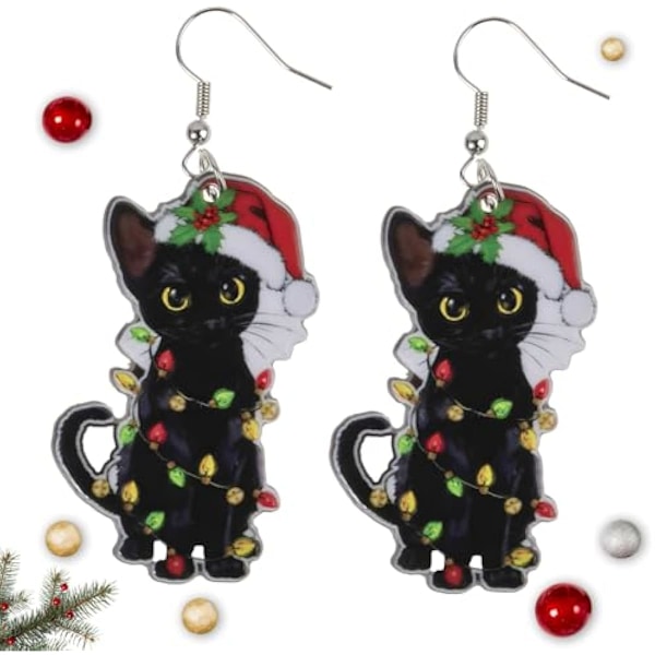 2,6x7cm Julörhängen, Jultillbehör för Kvinnor - Hängande Örhängen för Jul - Julklocka/Svart Katt/Jul S