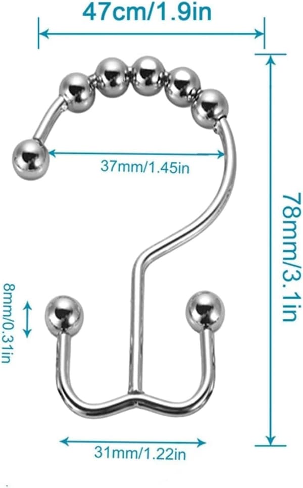 12 Stycken Duschdraperiringar Dubbelkrok Duschdraperiring Rostfritt Stål för Duschdraperier, Draperikrokar (Silver)