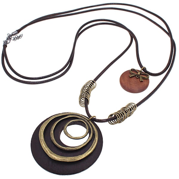 Nahka-nauha kaulakoru ketju monikerroksinen puinen riipus kaulakorut vintage korut boho pitkä neulekaulakoru naisille miehille