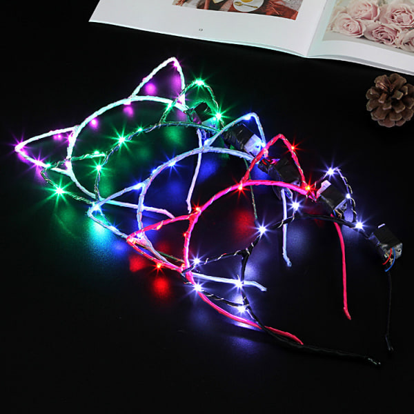 5 deler LED Starlight Kitty Luminous Cat Ears pannebånd (Ran