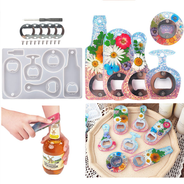 Flaskeåbnerform Silikone Flaskeåbner Kit Resin Flaskeåbnerforme med Skruer 10 Bi