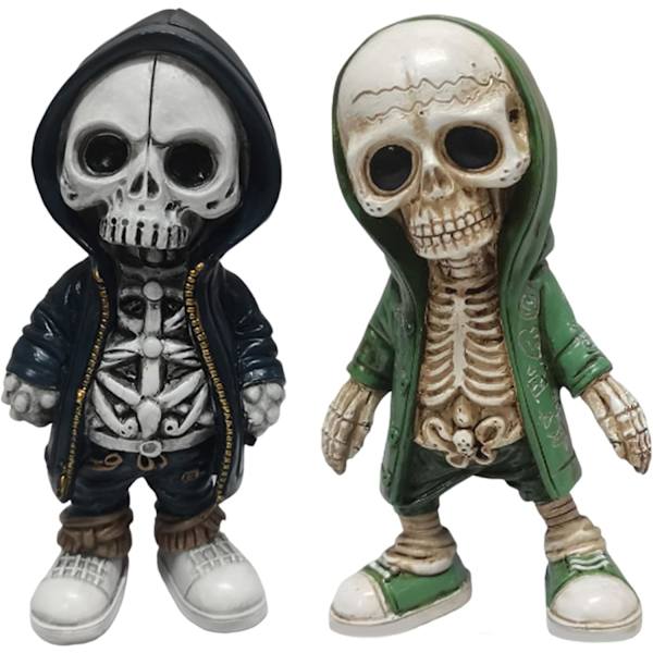 2 Statuer Seje Skelet Figurer Harpiks Kunsthåndværk Statue Skull Sculp