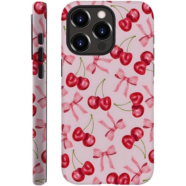 iPhone 13 Pro Max, Rosa körsbärsband med rosett, Telefonfodral med droppsäkerhet, Mjukt stötskydd för tjej, kvinna, pojke, man, Cas