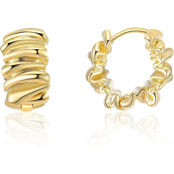 14K Forgyldte Hoops Øreringe til Kvinder, Trendy Twisted Rope Chunky Guld Hoops Øreringe Cuff Letvægts Hypoallergen J