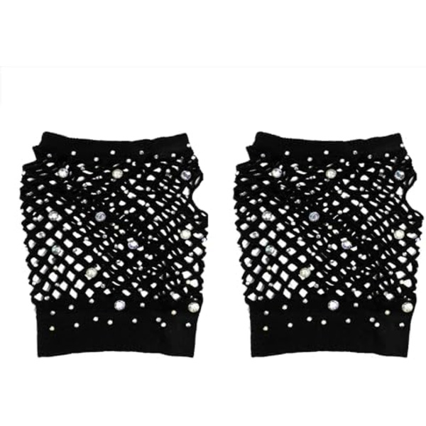 9x7cm 80-tals Fiskgarnvantar Nylon Korta/Långa Rhinestone Fingervantar Punk Mesh Armöverdrag