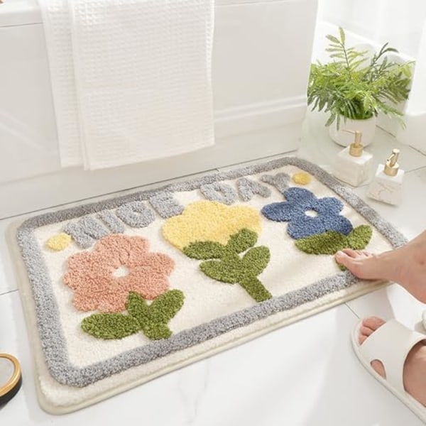 Antislip Bademåtte, Blød Mikrofiber Badeværelsesmåtte, Maskinvaskbar Absorberende Brusemåtte til Badeværelse, Køkken, Soveværelse, D