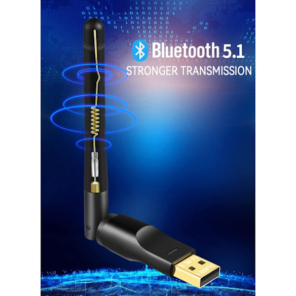Bluetooth 5.1-adapter med antenne til pc, USB Bluetooth Don