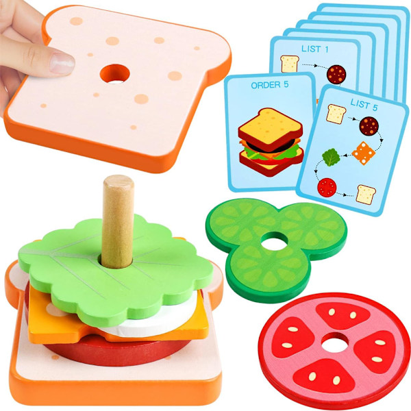 (Sandwich)Trä Stapelbar Hamburgare Sandwich Leksak, Barnens Kök Trä Montessori Leksak Fake Food