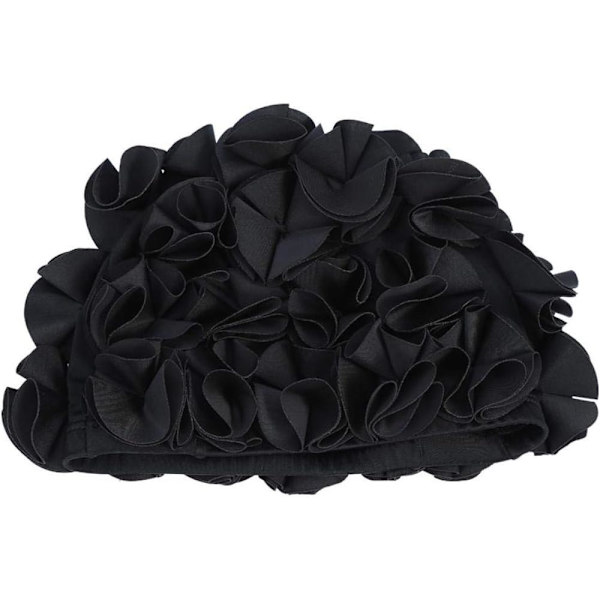 Sort Blomstersvømmehat Hætte Svømmehat Kvinder Børn Retro Blomster Blomster Mode Elastisk Badehætte