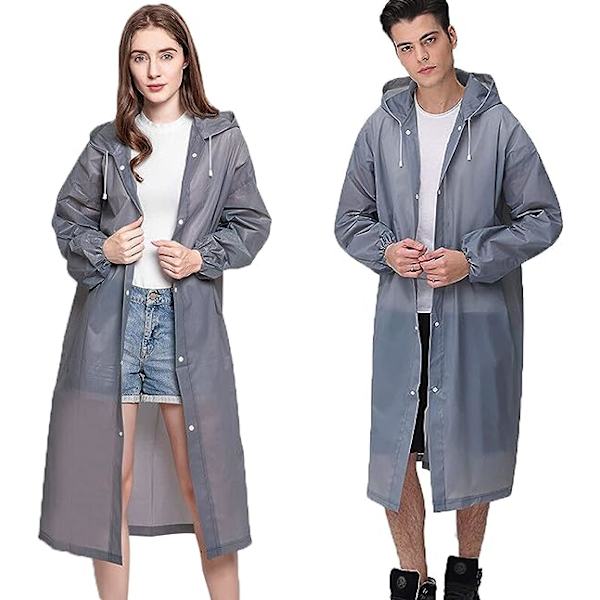 Grå 2-pack regnjackor regnponcho återanvändbar vattentät regnjacka