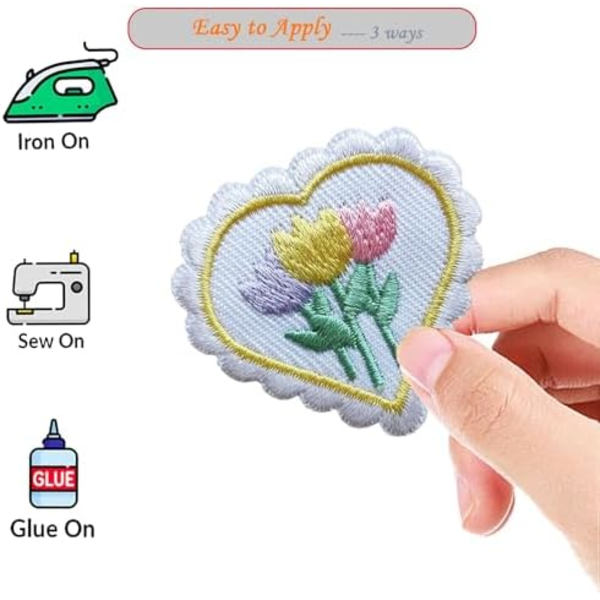 4,1x4cm Stryge-på Lille Hjerte Lap, 5 stk Søde Blomst Rose Daisy Tulip Hjerteformet Stryge-på Lap, Broderet Applikation Rep