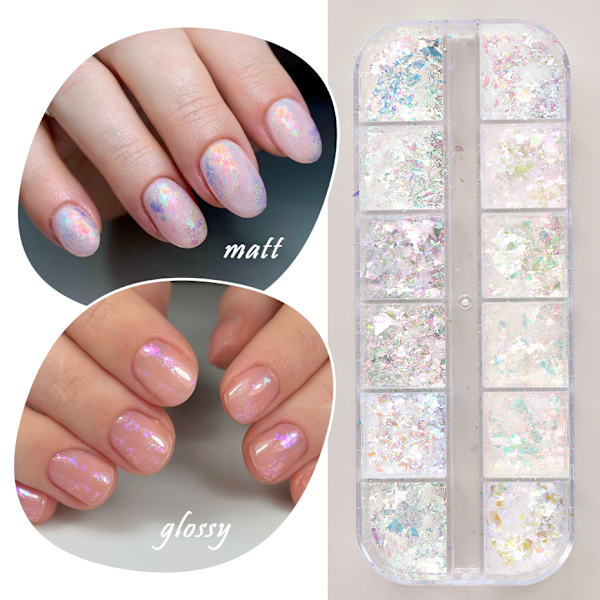 Holografisk Opal Nagelkonst Glitterflingor Puder Aurora Iriserande Pigment Iskristall Sjöjungfru Pailletter Glittrande Sekvenser