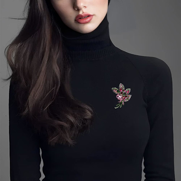 (rosa) Blom Brosch, Kristall Brosch, Broscher för Damer, Kristall Bladform Broscher, för