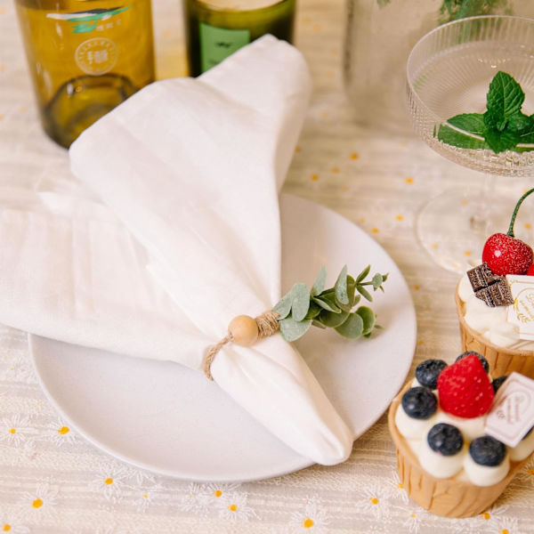 12 kpl Napulikrenkkien Setti, Rustic Farmhouse Napulikrenkit, Eukalyptuspuusta Valmistetut Napulikrenkit, Boho Vihreät Lehti Napulikrenkit