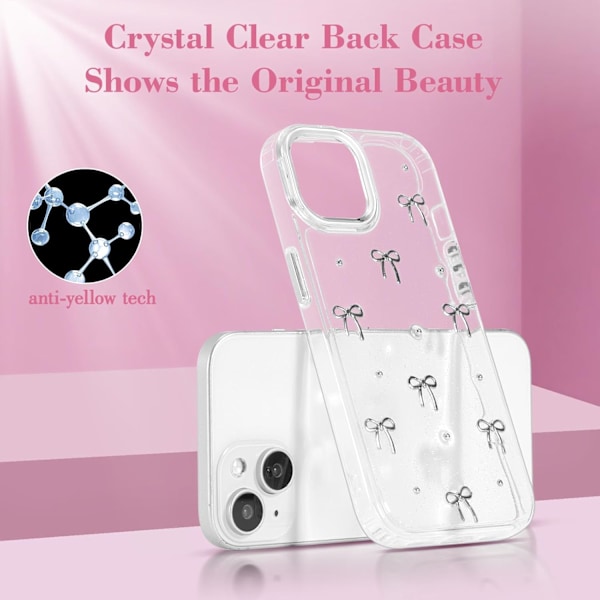 iPhone 15 Kuori Bling Glitter 3D Rusetti Puhelinkuori Söpö Kimalteleva Kristallinkirkas Rusetti Esteettinen Muotoilu Kuori Ohut Pehmeä Kestävä TPU Läpinäkyvä Suoja