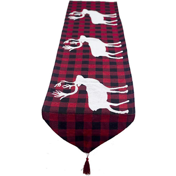 Julebordløber i rød og sort buffalo check plaid