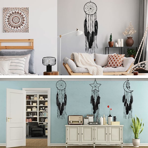3 stk. Drømmesnapper Måne Sol Stjerne Design Håndlavet Traditionelt Design Håndværk Ornament Væghængende Hjem Dekoration Seng
