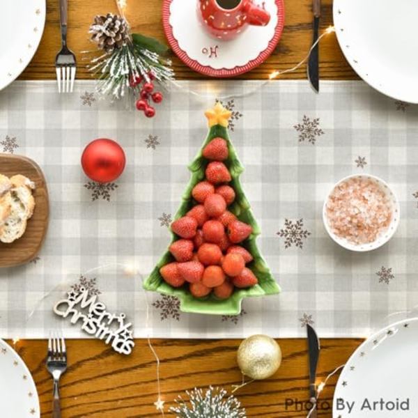 Rutiga Träjulgran Ornament Julbord Löpare, Säsongsbetonad Vinterkök Matbord Dekoration för Hem