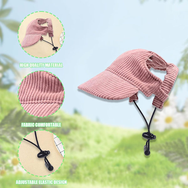 (Rosa) Hund Baseball Cap, Hund Katt Sommer Strand Solhatt med Ørehull, Justerbar Valp Solhatt Hodew