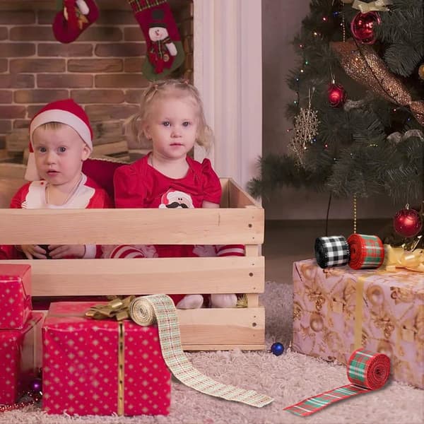 4 ruller ternet burlap-bånd ternet ledning julebånd, multi-